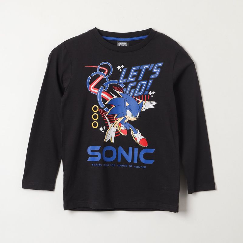 SONIC - Polera Manga Larga Niño Lets Go! Negro Sonic