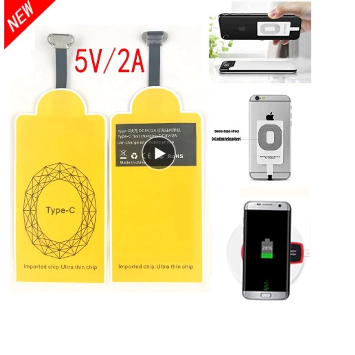 GENERICO - Adaptador de Carga Rapida 2 A Receptor Cargador Inalambrico Qi Tipo C