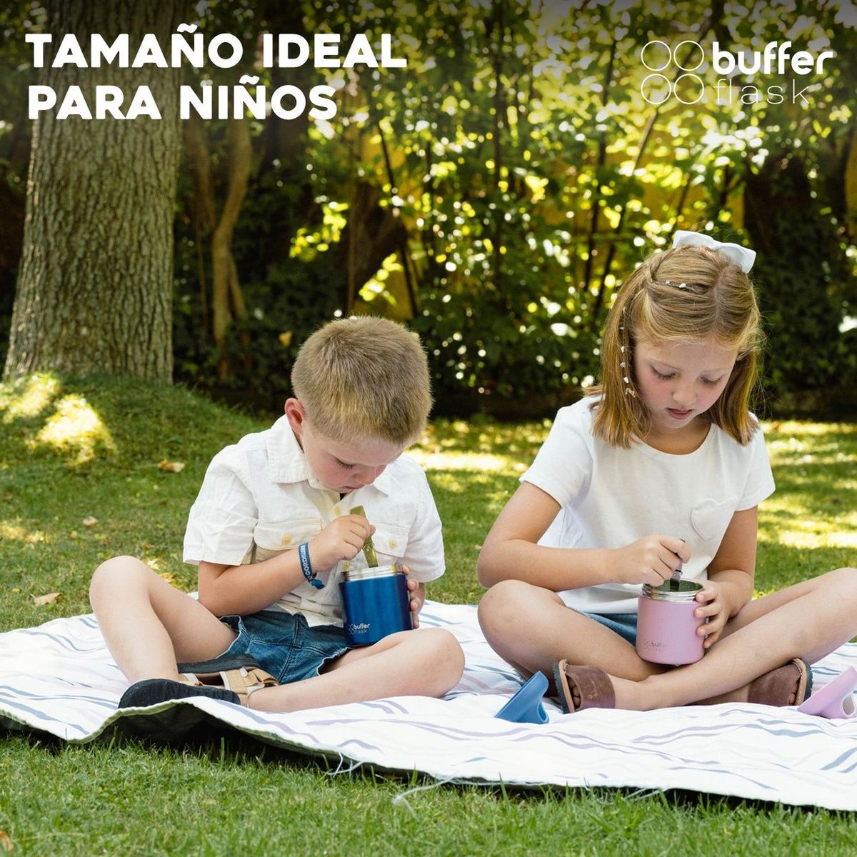 BUFFER FLASK - Termo Comida y Liquido Buffer Niño Niña 340ml + Cuchara - Rosa claro