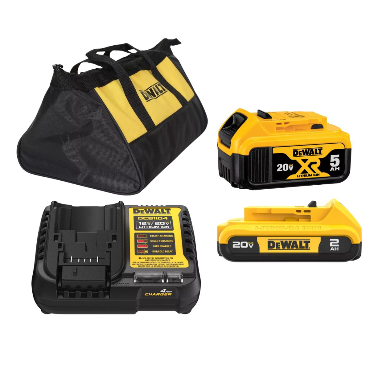 DEWALT - Kit de baterias y cargador bateria de 2ah y 5Ah + Bolso