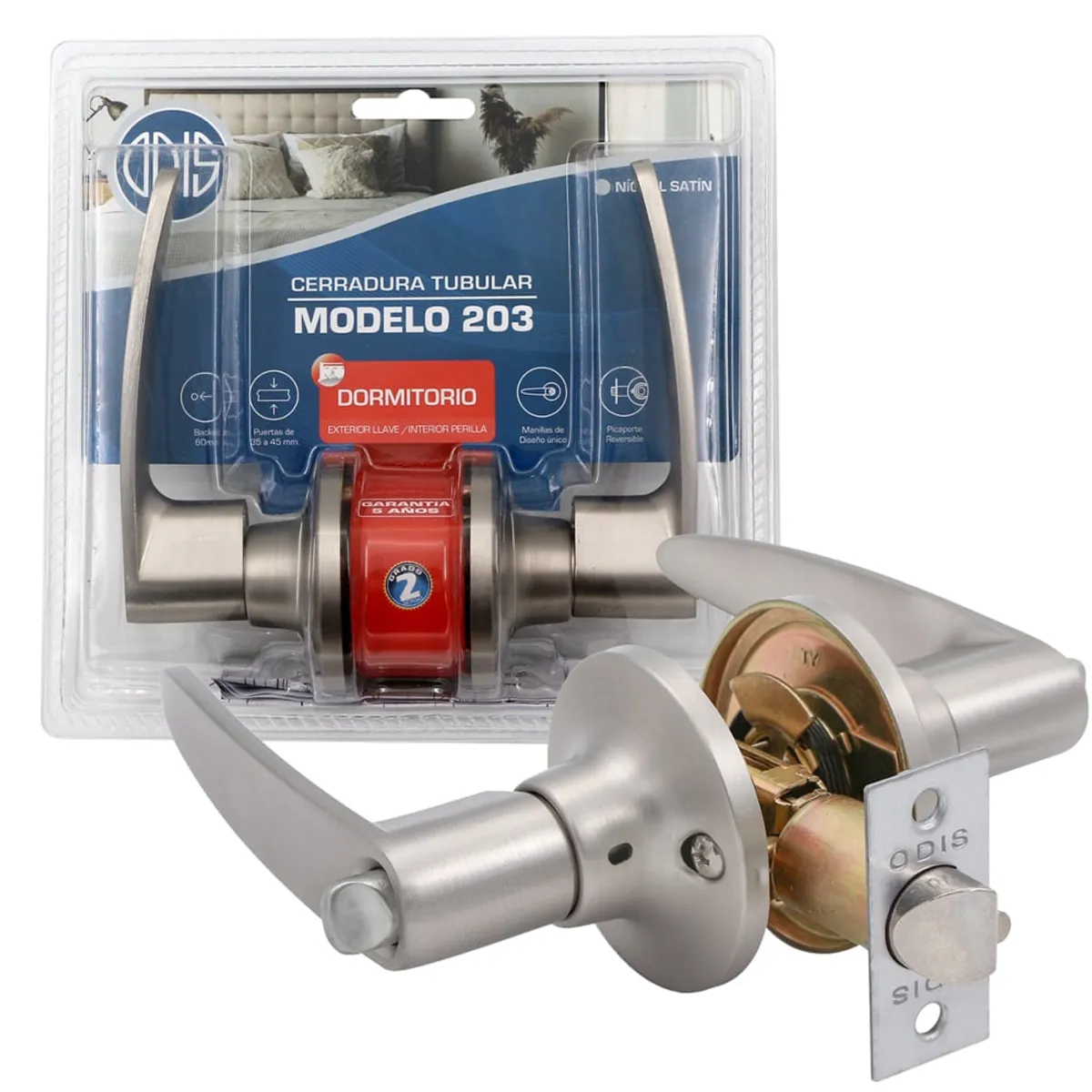 ODIS - Odis Cerradura Tubular Con Manilla 203 Dormitorio Níquel