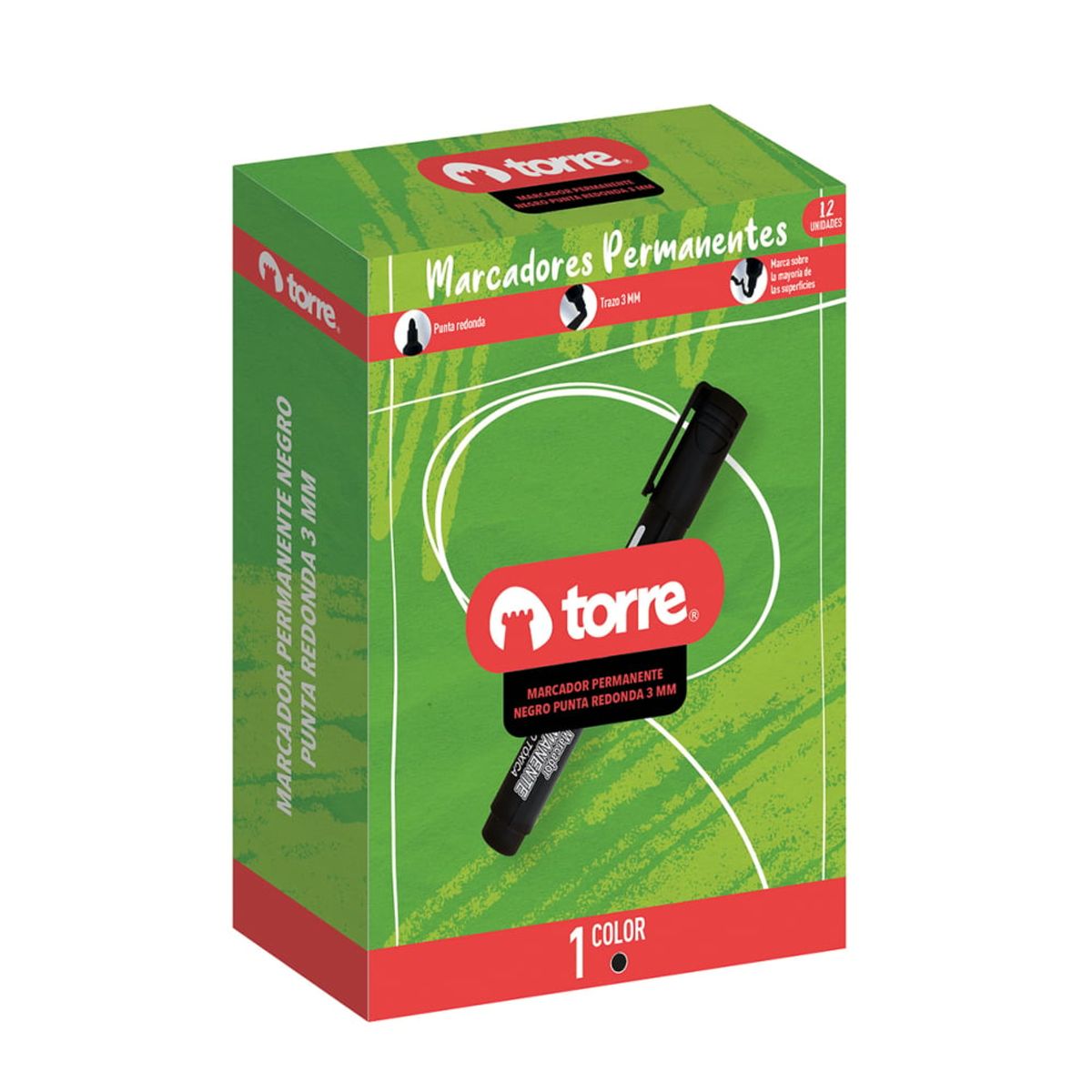 TORRE - Torre Marcador Permanente Punta Redonda Negro x12ud