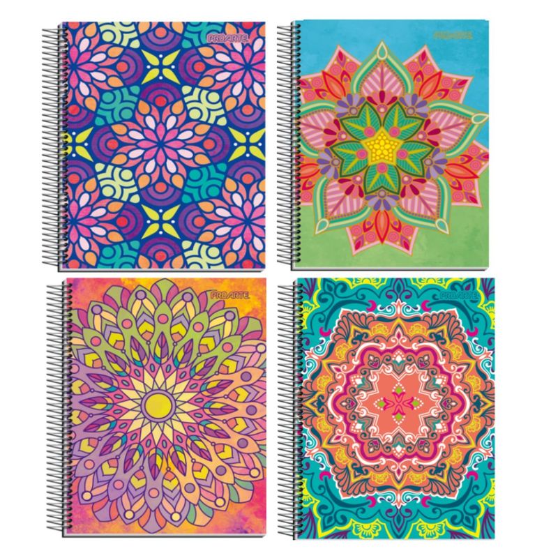 GENERICO - Pack 6 Cuadernos Espiral Diseño Mandalas Colores Vibrantes