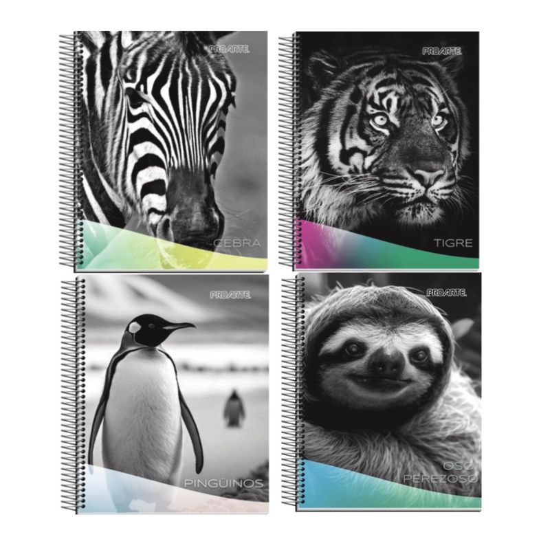 GENERICO - Pack 6 Cuadernos Animales Salvajes Espiral Tapa Dura A5