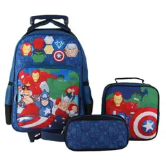 GENERICO - Pack 3 Piezas Mochila Escolar Superhéroes Niños Set Completo