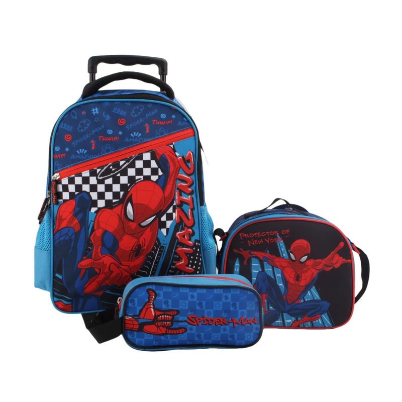GENERICO - Pack 3 Piezas Mochila Escolar Infantil Superhéroe Azul Rojo