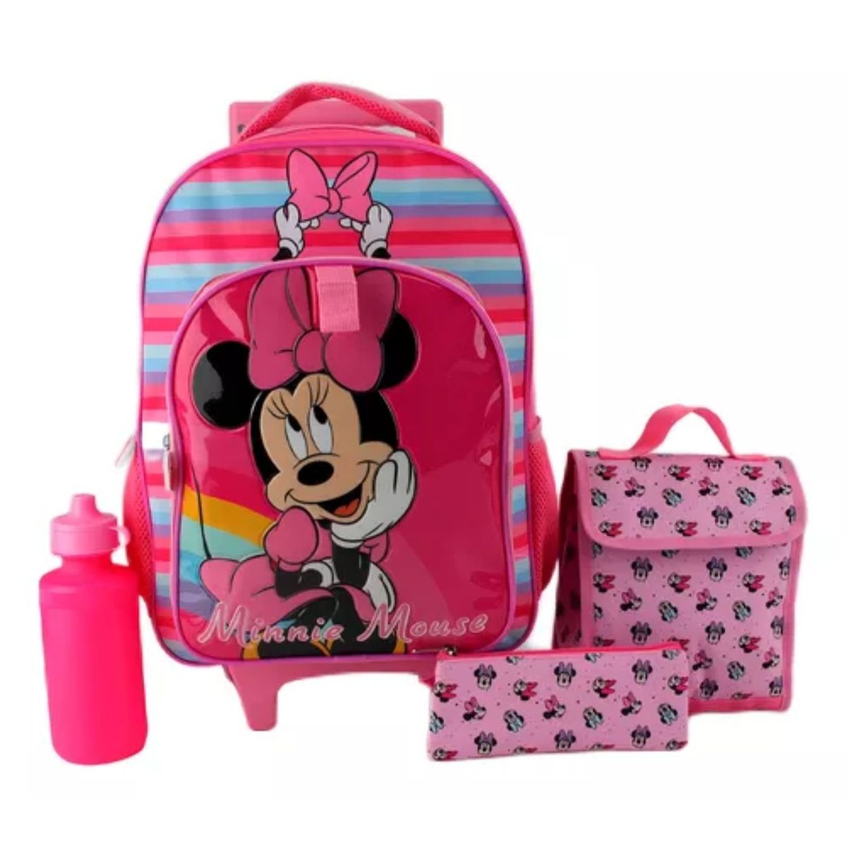 GENERICO - Pack 4 Piezas Mochila Infantil Botella Lonchera Estuche Rosa