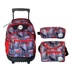 GENERICO - Pack 3 Piezas Dinosaurio Escolar Mochila Lonchera Estuche