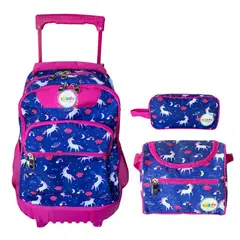 GENERICO - Pack 3 Piezas Mochila Escolar Unicornio Azul Rosa Niños