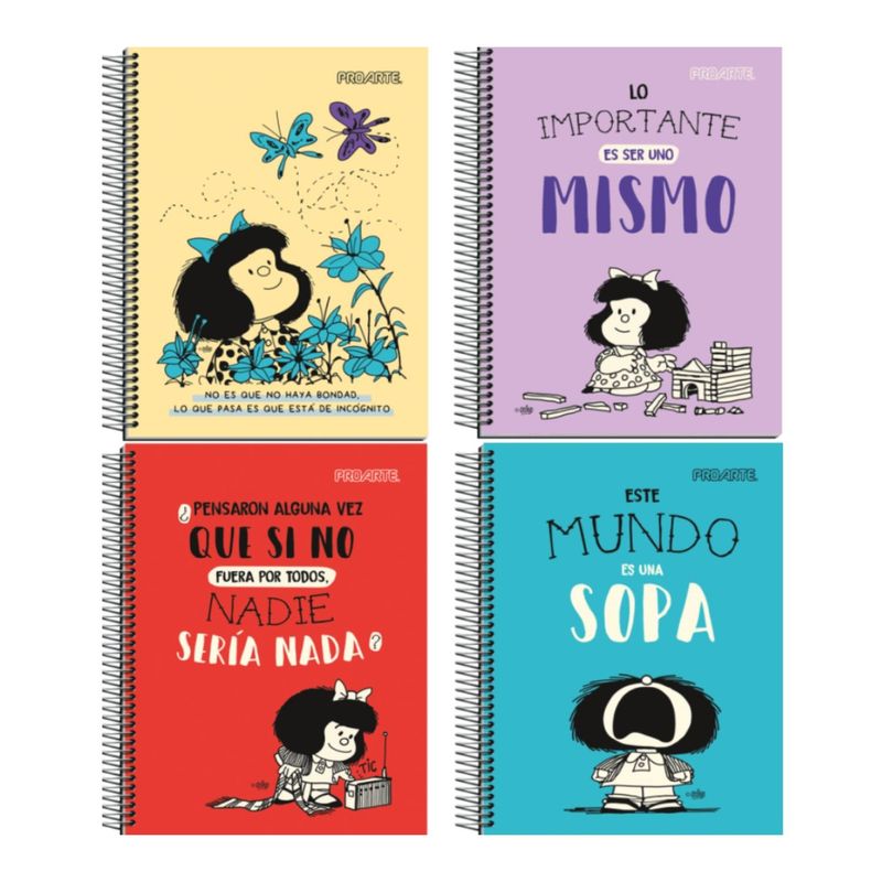 GENERICO - Pack 6 Cuadernos Espiral Frases Inspiradoras Mafalda A5