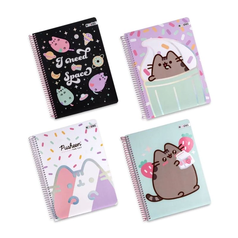 GENERICO - Pack 4 Cuadernos Diseño Gato Espiral Tapa Dura 80 Hojas