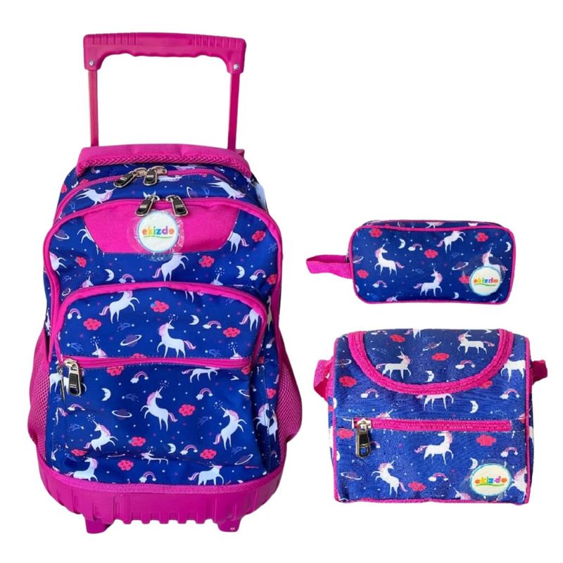 GENERICO - Pack 3 Piezas Mochila Escolar Unicornio Azul Rosa Niños