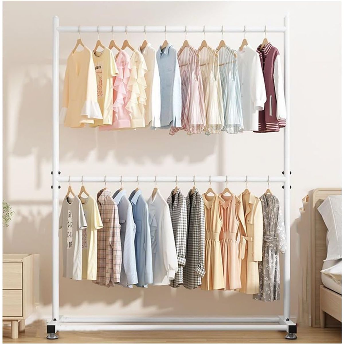 GENERICO - PERCHERO DOS PISO ORGANIZADOR DE ROPA TUBO GRUESO BLANCO WYM