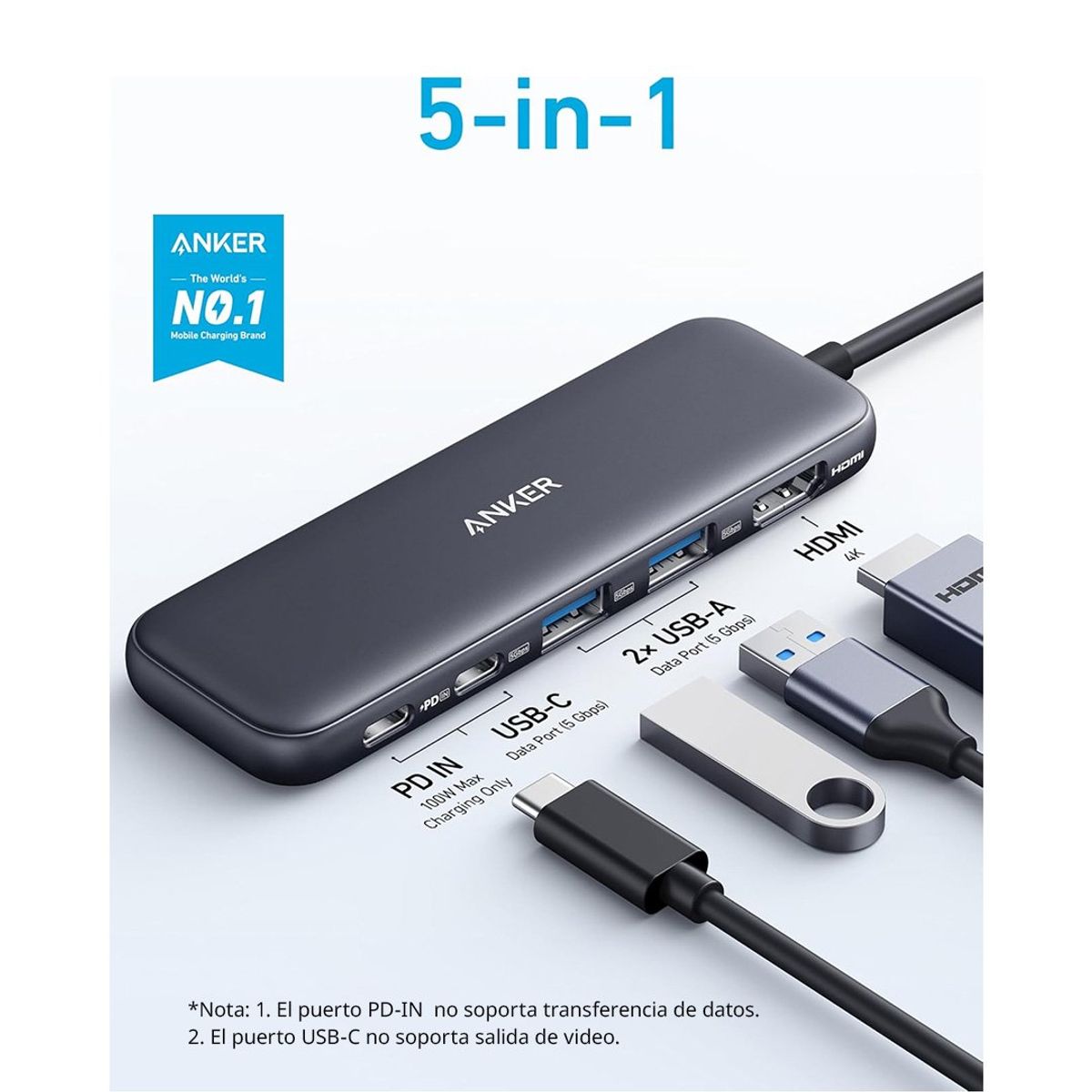 GENERICO - Anker Hub 332 USB-C 5 en 1 Negro