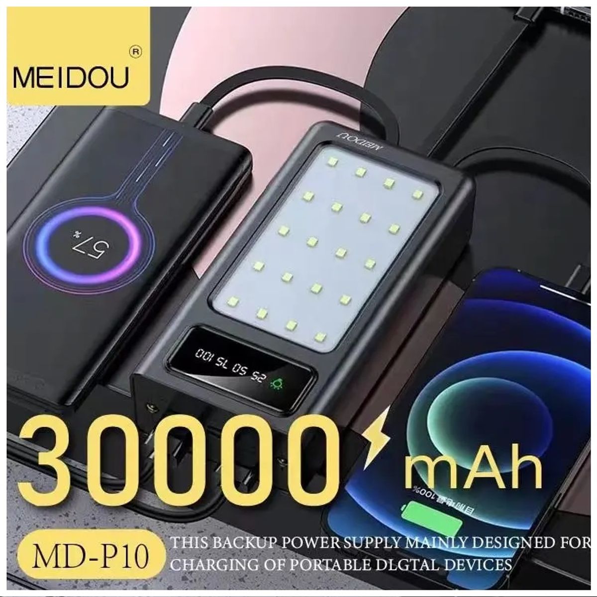 GENERICO - Batería Portátil 30000mAh con Carga Rápida y Luz LED