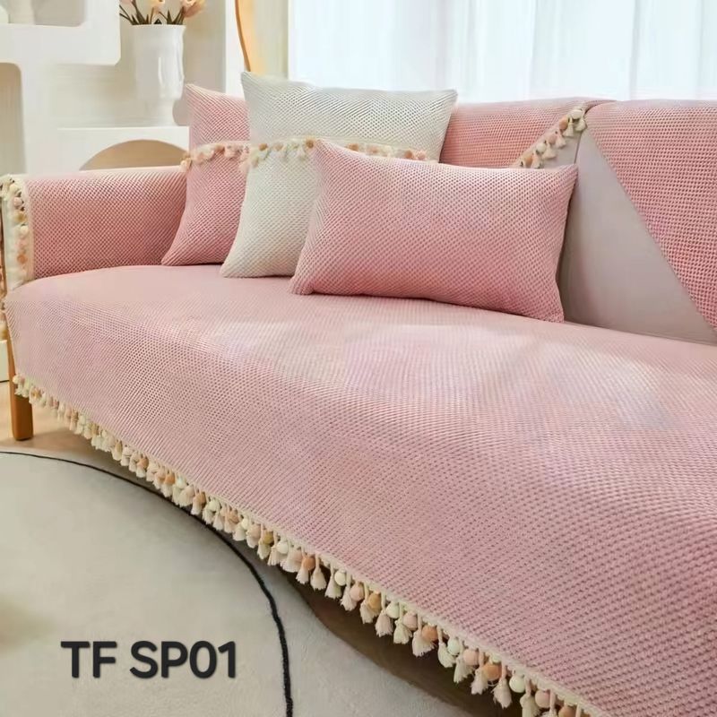 GENERICO - Cubierta funda de sofa mat pompom set completo