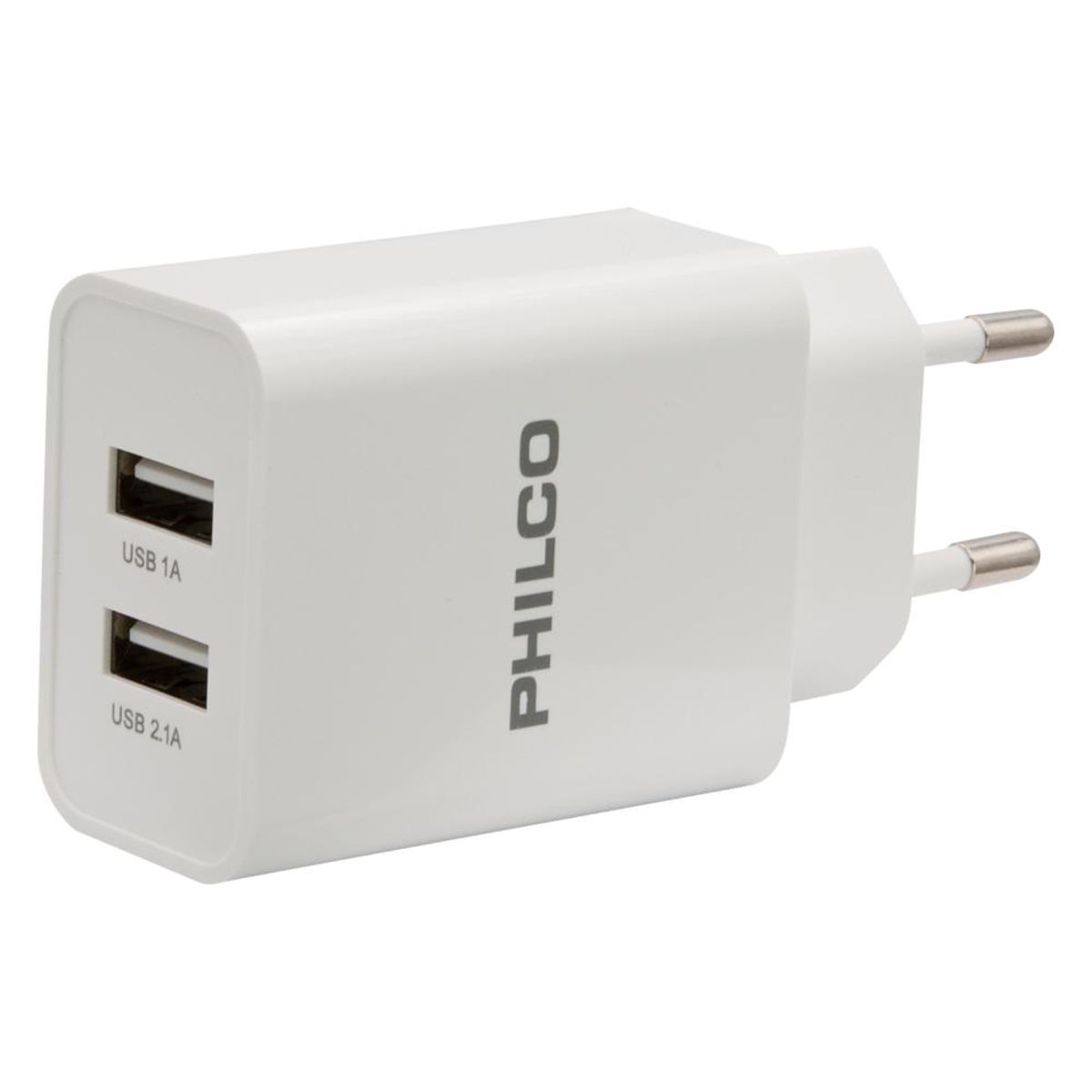 PHILCO - CARGADOR CELULAR 2.1 DOBLE USB /CABLE TIPO C BLANCO, PHILCO COLOR BLANCO