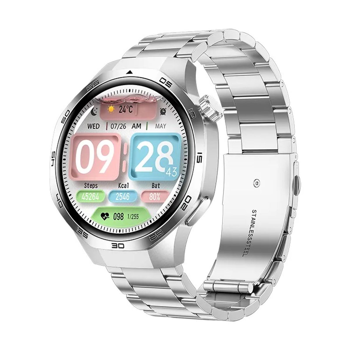 GENERICO - Smartwatch Deportivo con Pantalla HD Correa Metálica Plateada