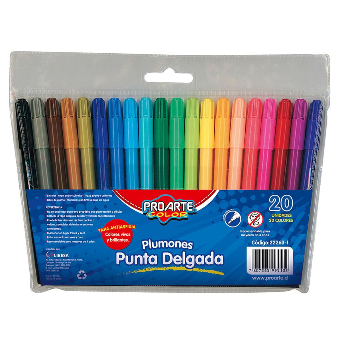 PROARTE - PLUMONES PUNTA DELGADA 20 UNIDADES