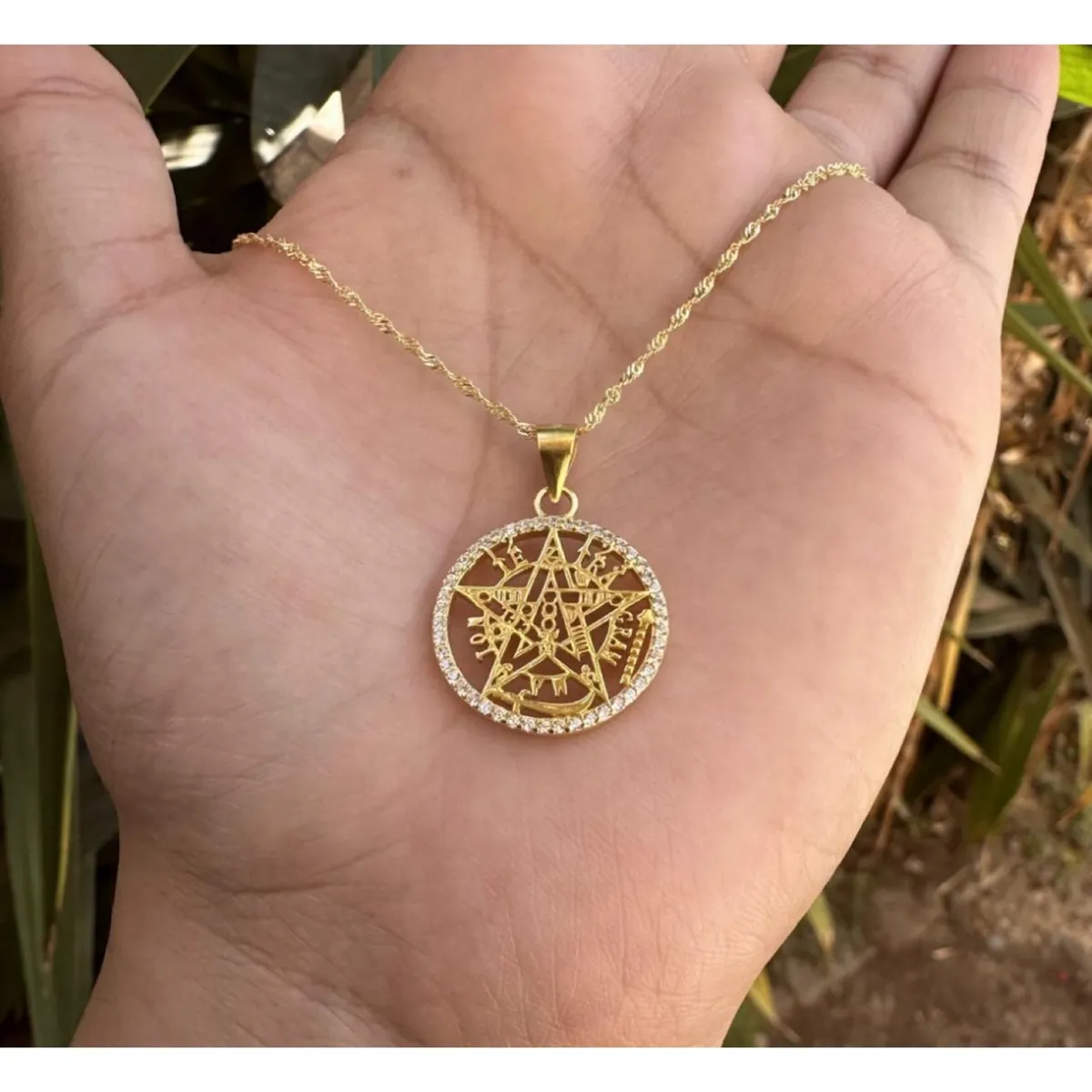 GENERICO - Collar Tetragrammaton Plata Fina Con Baño Oro 18k Proteccion