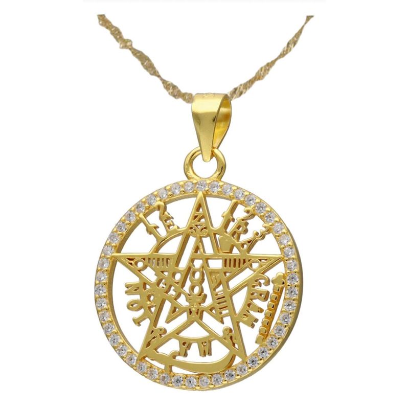 GENERICO - Collar Tetragrammaton Plata Fina Con Baño Oro 18k Proteccion