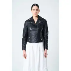VELEZ - Vélez Casaca Biker De Cuero Para Mujer Fit Ajustado Negro