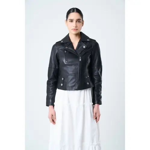 VELEZ - Vélez Casaca Biker De Cuero Para Mujer Fit Ajustado Negro