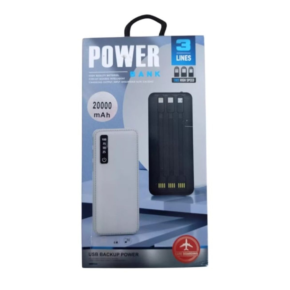 GENERICO - Cargador Portátil 20000mAh 3 Puertos USB Cables Linterna