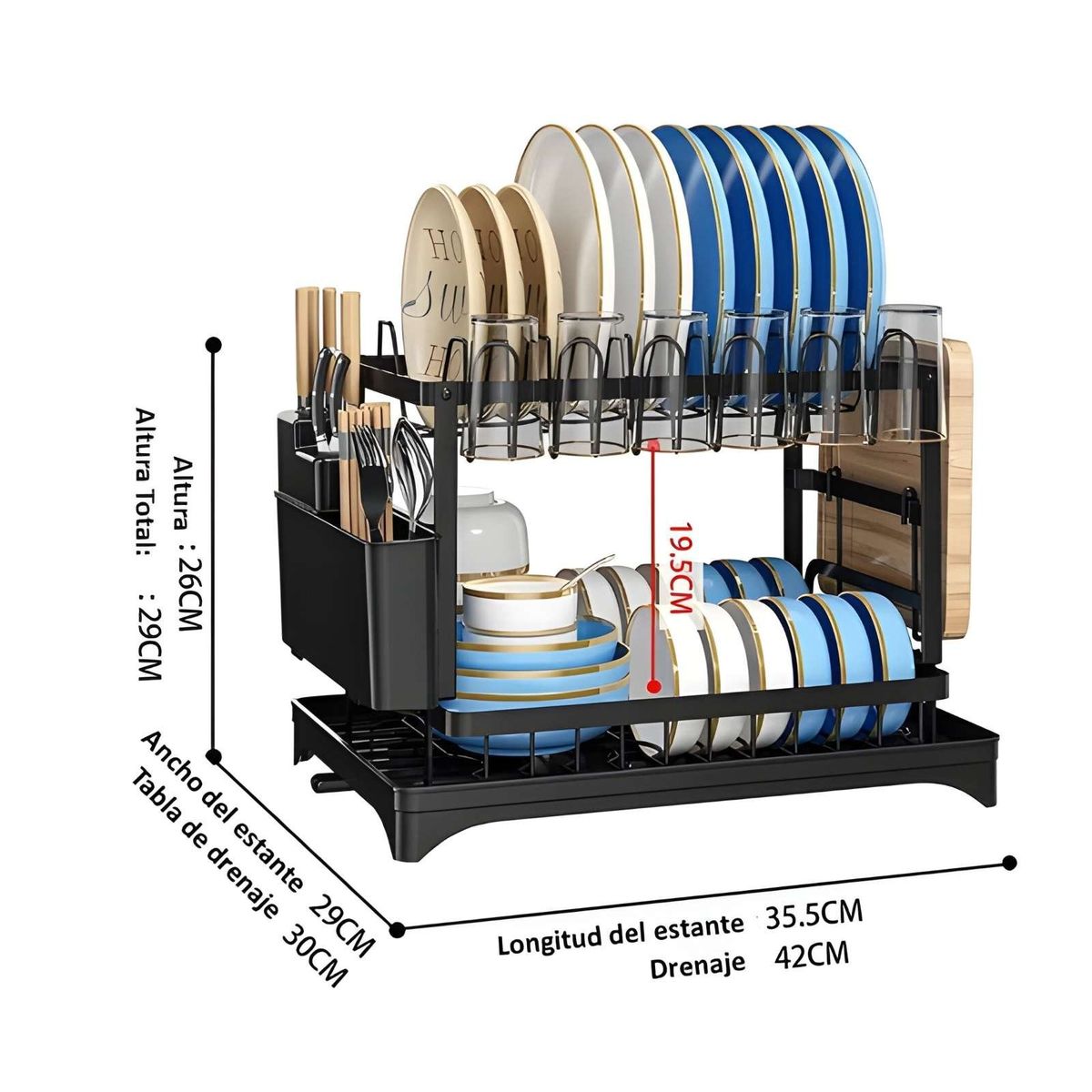 GENERICO - Escurridor De Platos 2 Niveles Secaplatos Multifuncional NEGRO