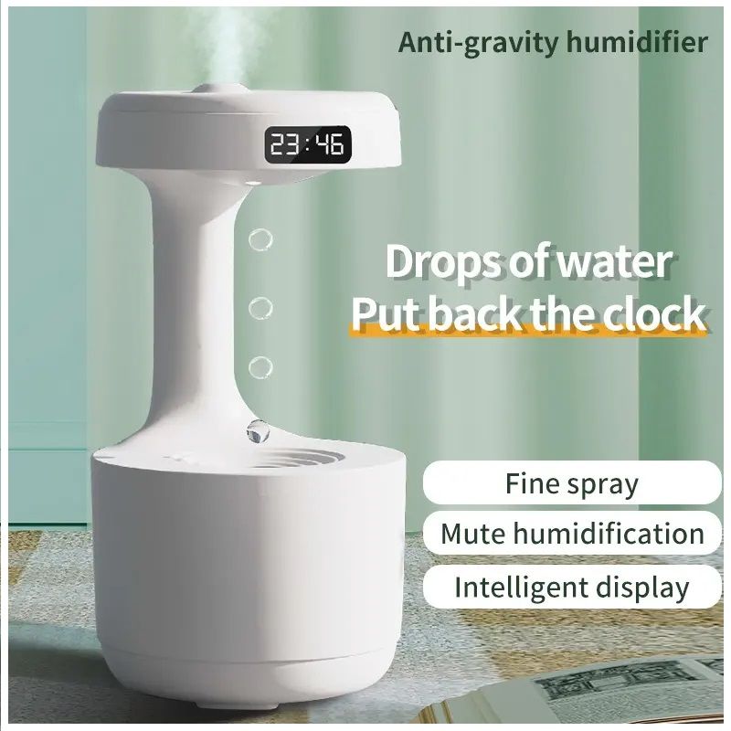 GENERICO - Humidificador Antigravedad Gota Agua Recargable con Reloj Luz Cálida