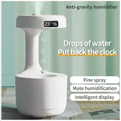 GENERICO - Humidificador Antigravedad Gota Agua Recargable con Reloj Luz Cálida