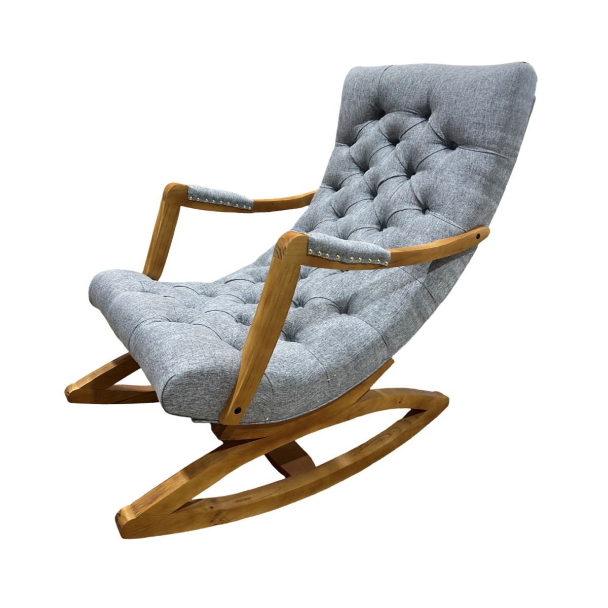 MUEBLES NEW - Silla Mecedora Capitone Gris Lino.