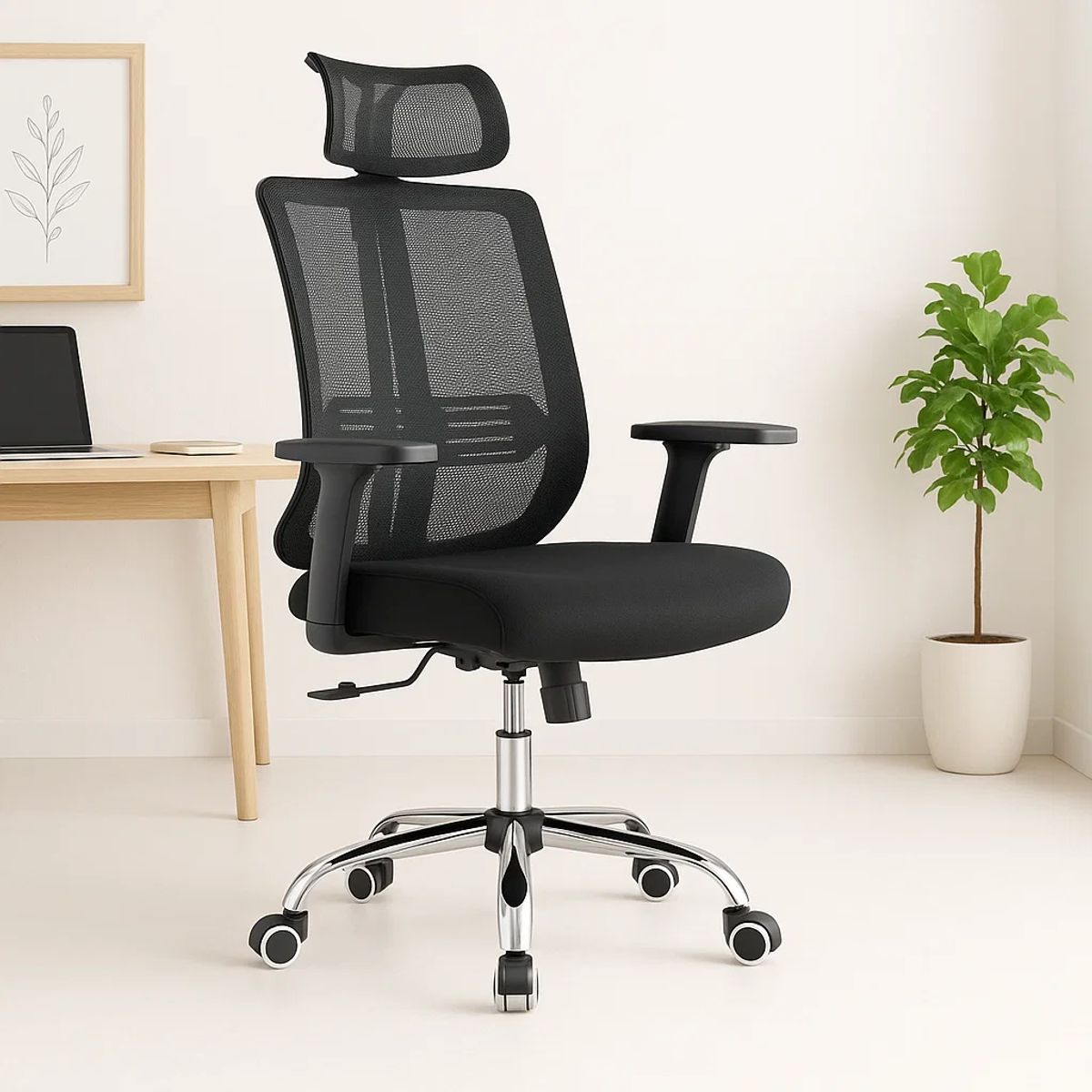 KLIK - Silla de oficina mesh negra ejecutiva con apoyabrazos y cabeza