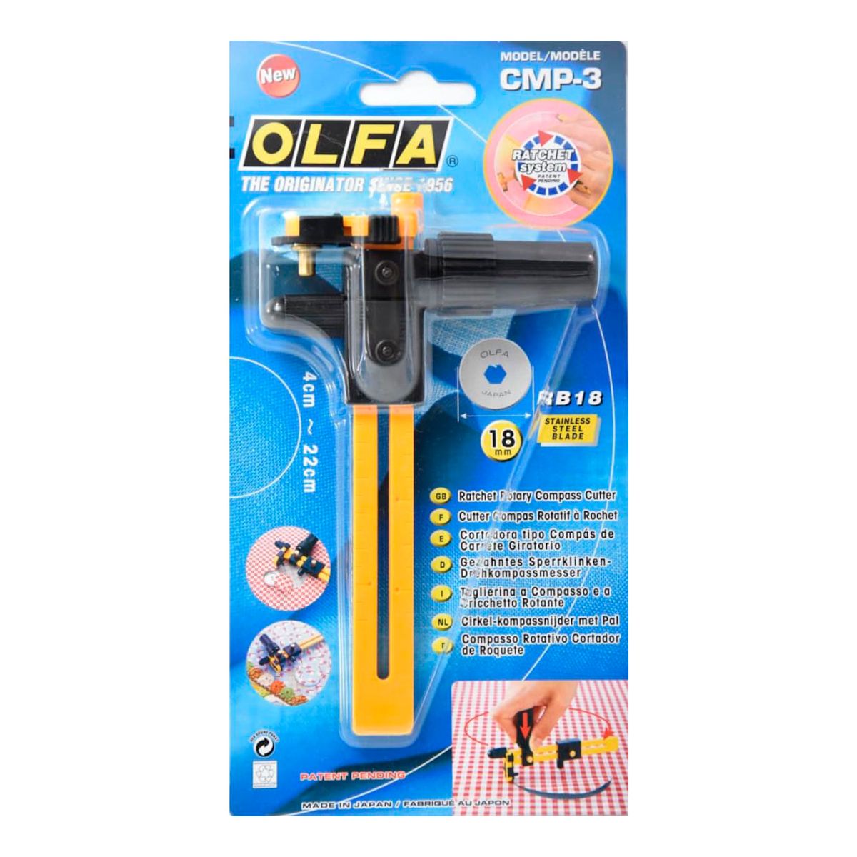 OLFA - Compás de Corte para Tela Cuchillo Rotativo 18mm CMP-3 OLFA