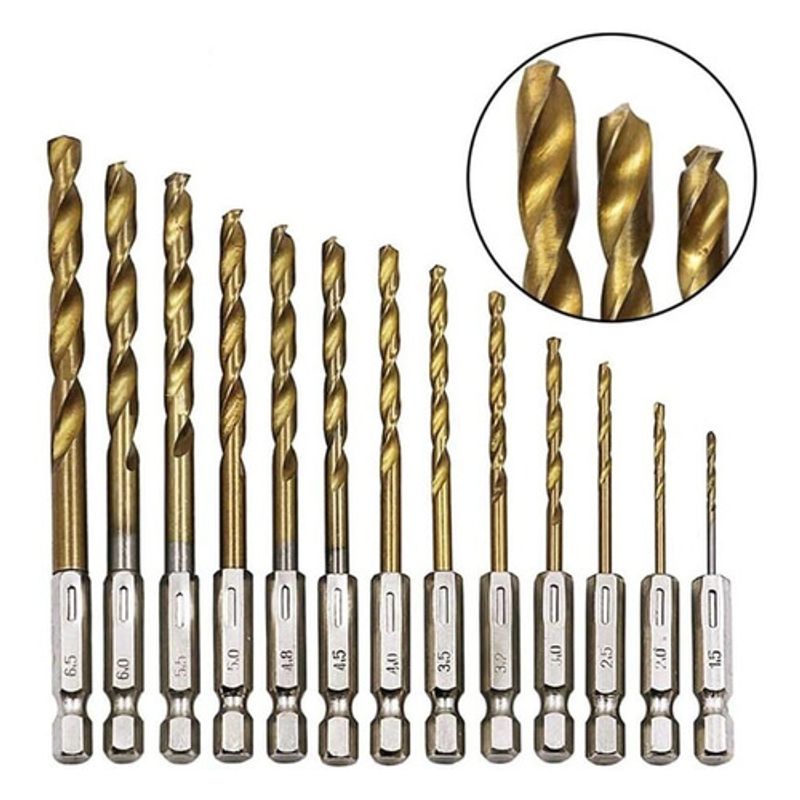 GENERICO - 13 Brocas Hss Titanio Toma Hexagonal Para Metal Madera