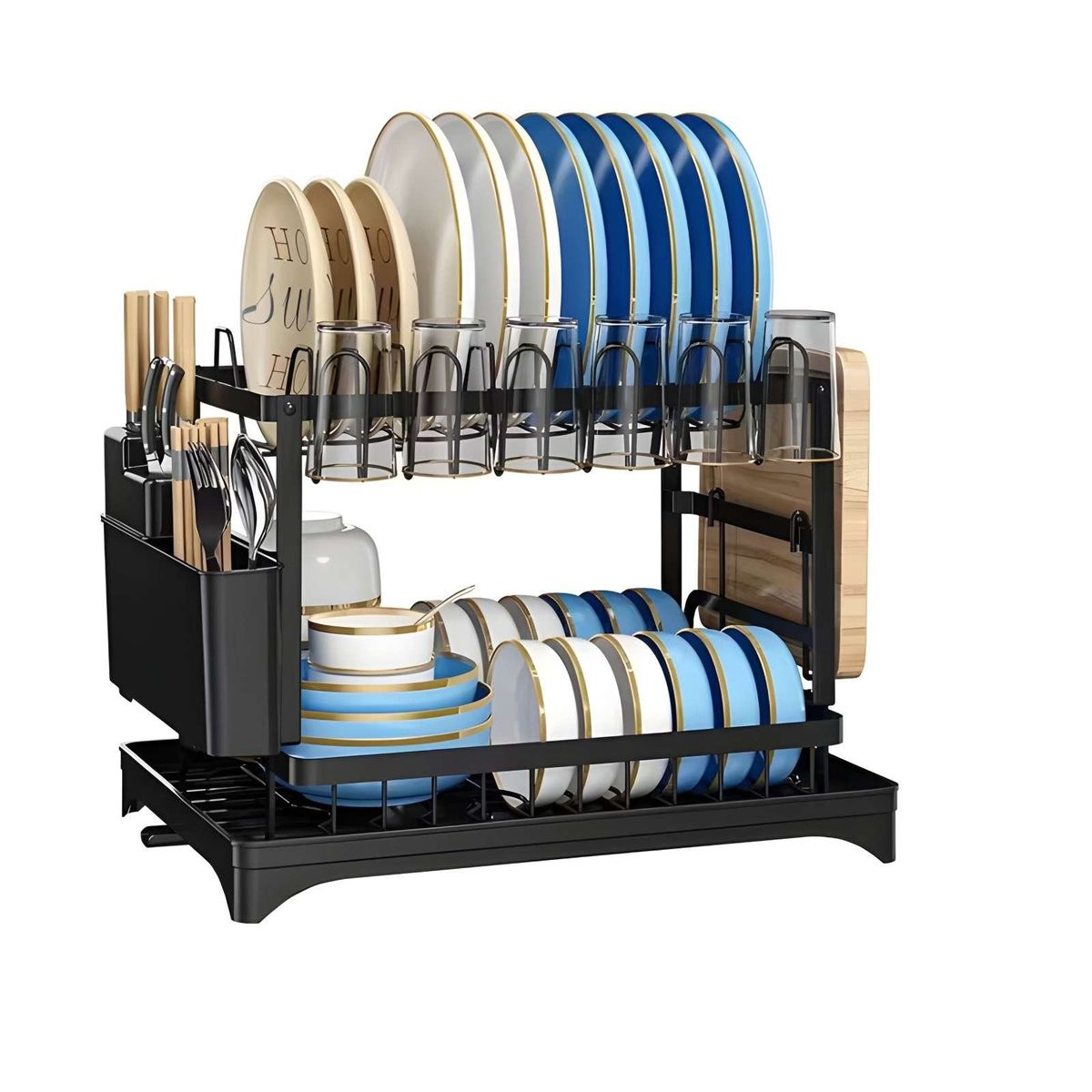 GENERICO - Escurridor De Platos 2 Niveles Secaplatos  Inoxidable NEGRO