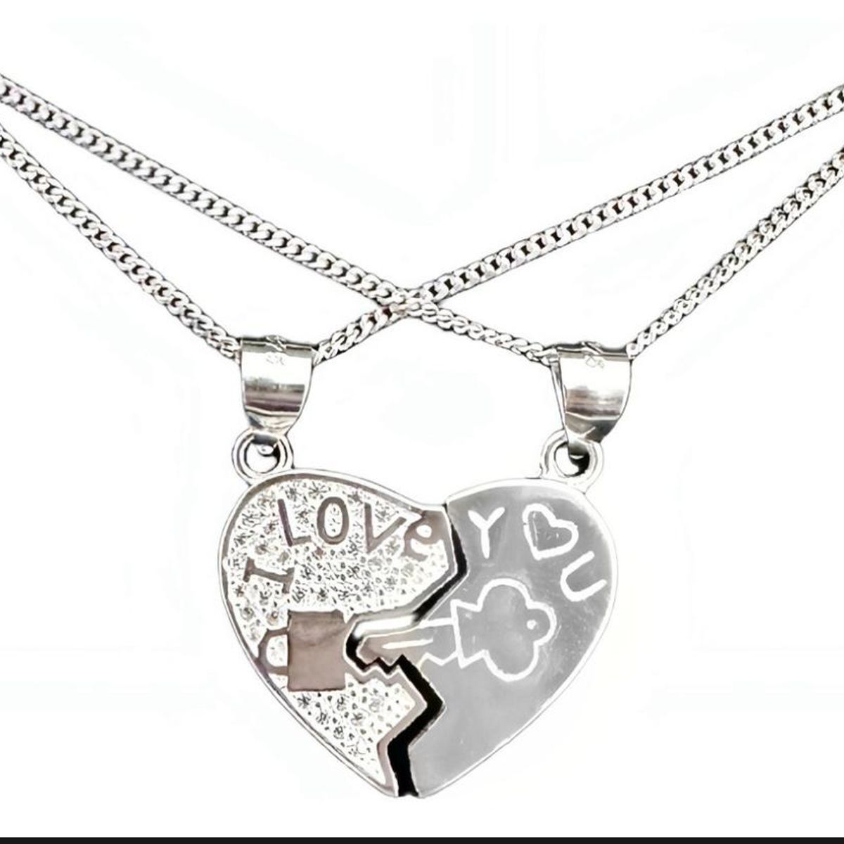 GENERICO - Set Dos Collares Pareja Plata Fina Corazón Caja Rosas Regalo