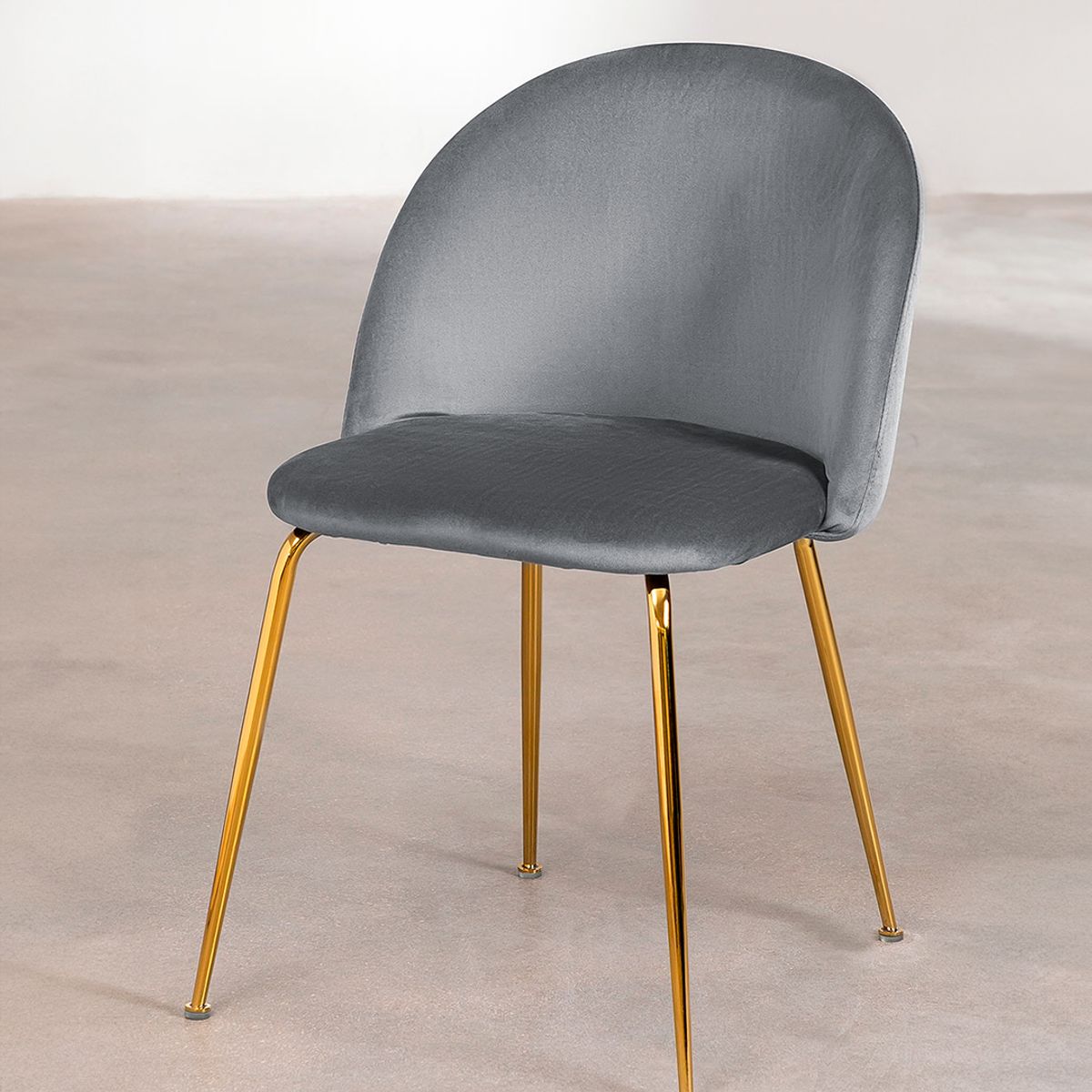 GENERICO - Silla De Comedor Sora Tapiz Velvet Gris Patas Doradas