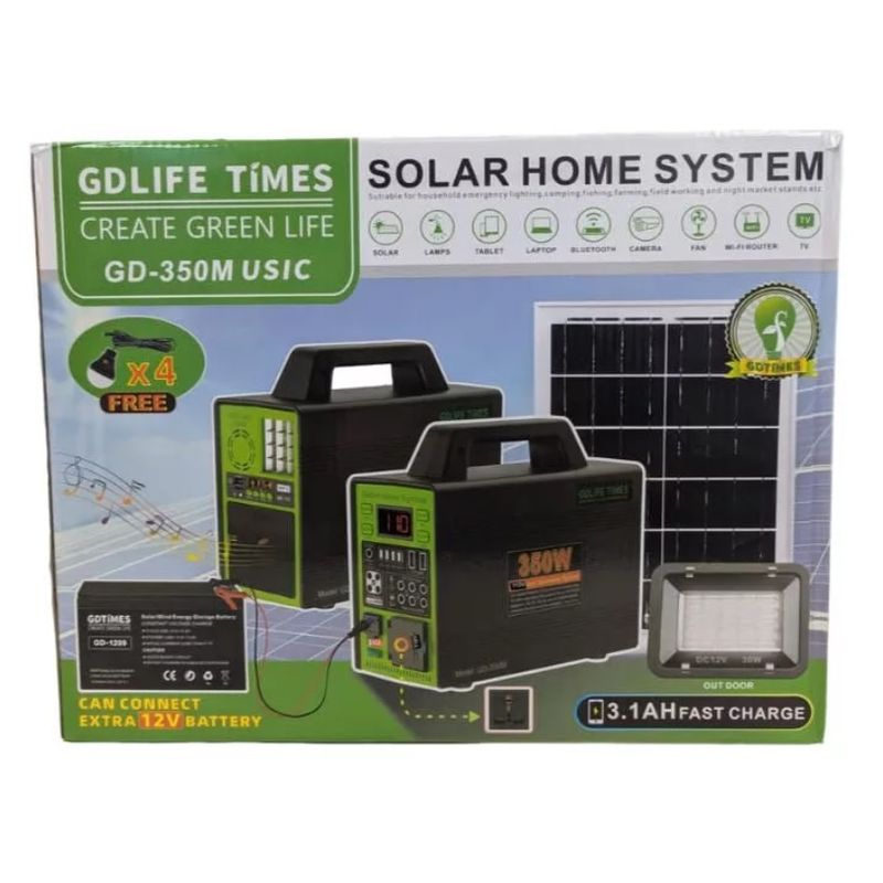 GENERICO - Generador Solar 350W 4 Ampolletas LED Bluetooth Panel Solar 75W