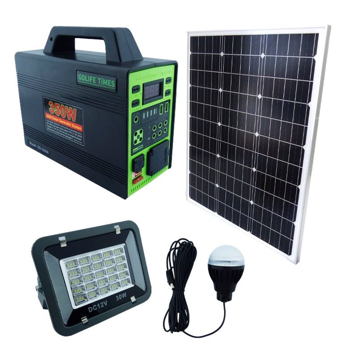 GENERICO - Generador Solar 350W 4 Ampolletas LED Bluetooth Panel Solar 75W