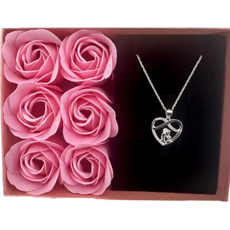 GENERICO - Set Collar Plata Corazón Y Rosas Regalo San Valentin Mujer