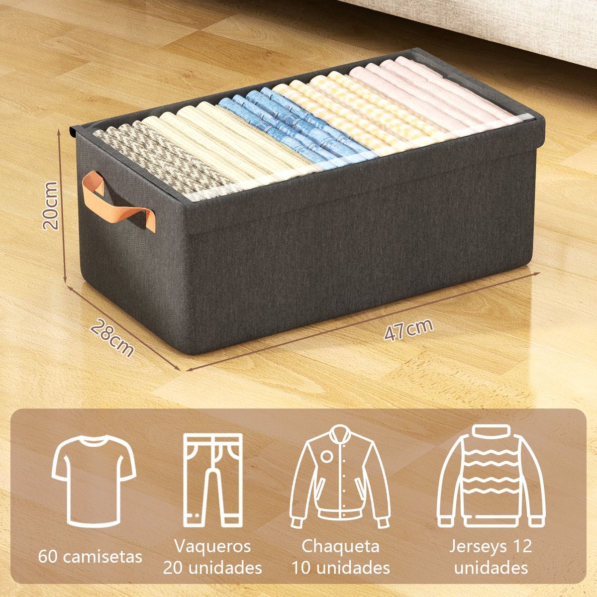 HALMAN - Organizadores de Tela de Lino para Ropa y Armario 3 Pcs