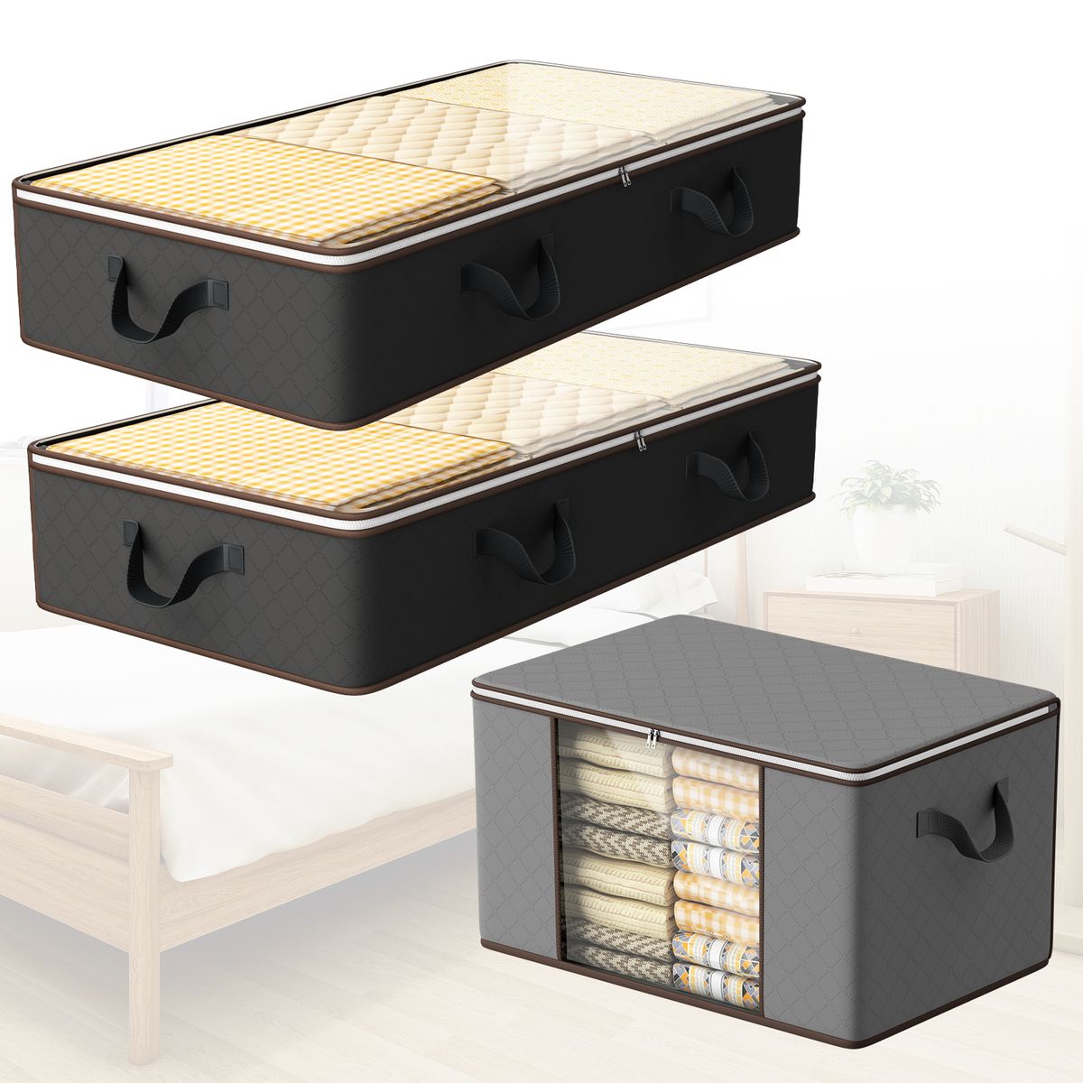 HALMAN - Organizador Bajo Cama Plegable 90L Set de 3 para Ropa