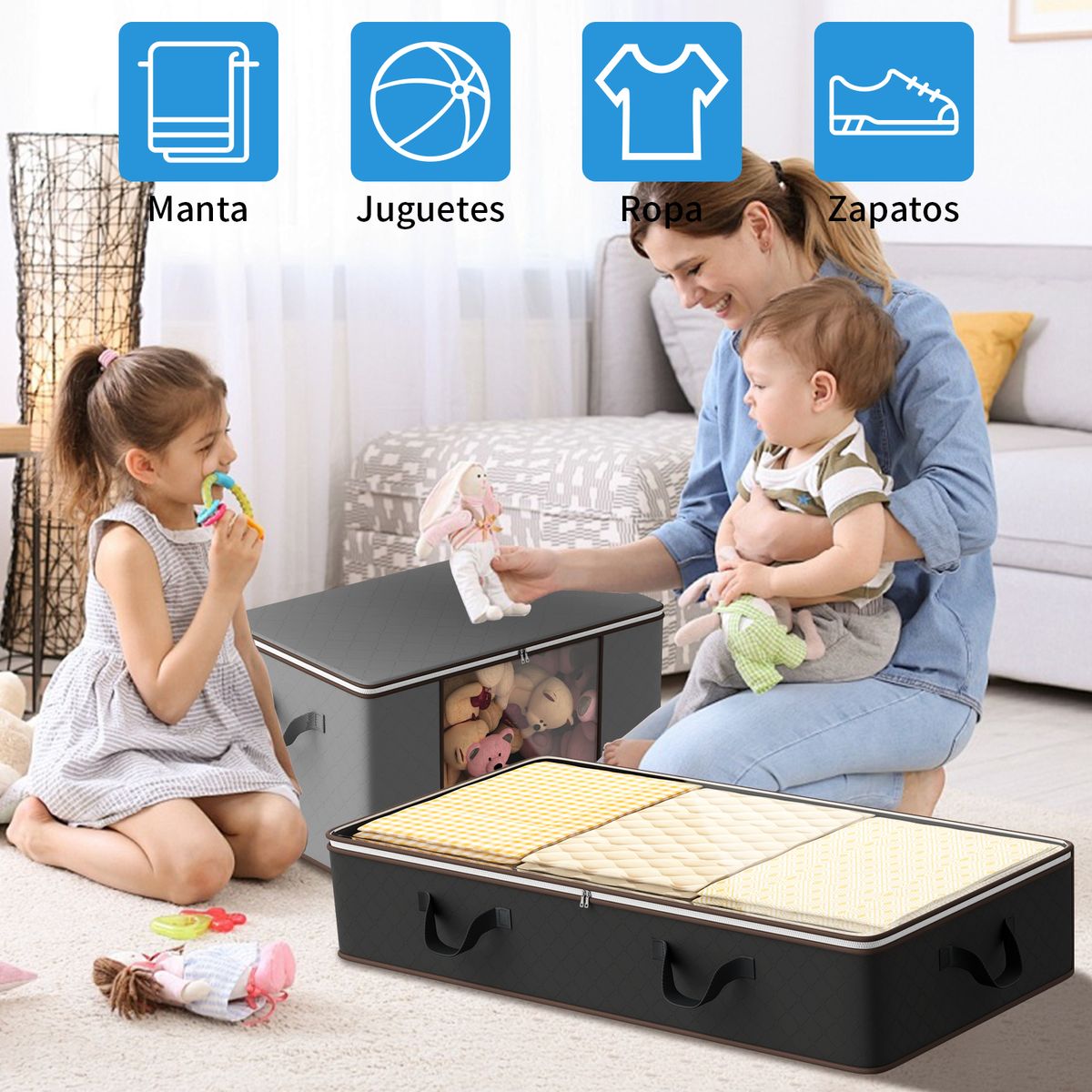 HALMAN - Organizador Bajo Cama Plegable 90L Set de 3 para Ropa