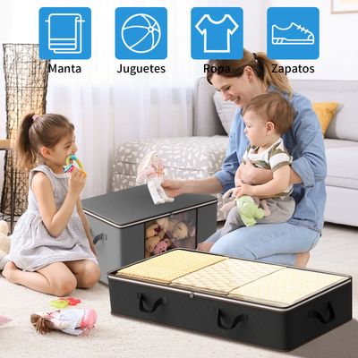Imagen 2 del producto Set 3 Bolsas Organizadoras Bajo Cama Ropa Frazadas 90L