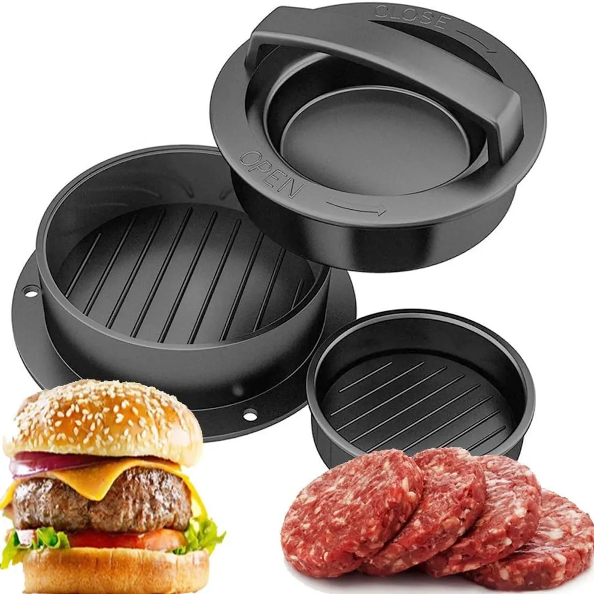 HALMAN - Molde Prensa para Hamburguesas Caseras 4 en 1 con Papeles