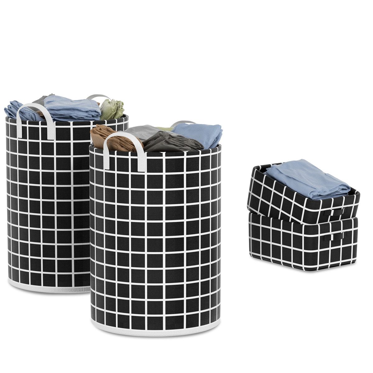 HALMAN - Juego de 4 cestos plegables para ropa sucia negro