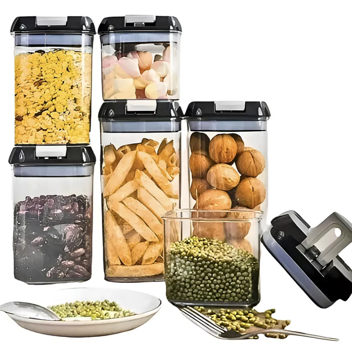 GENERICO - Set De 7 Contenedores Hermeticos De Plastico Cocina Despensa Negro