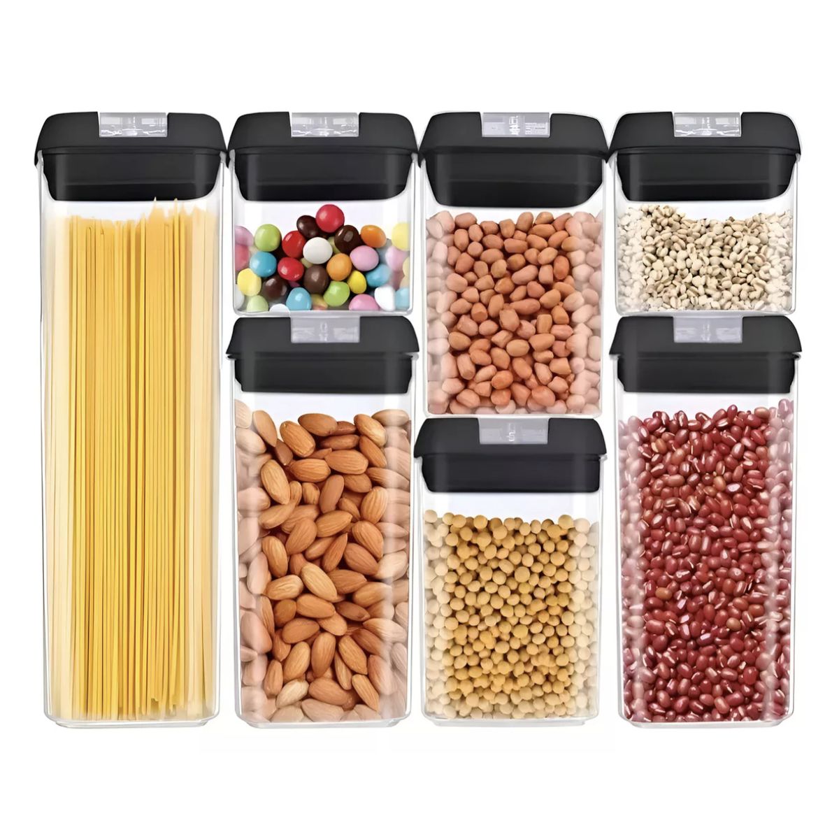 GENERICO - Set De 7 Contenedores Hermeticos De Plastico Cocina Despensa Negro