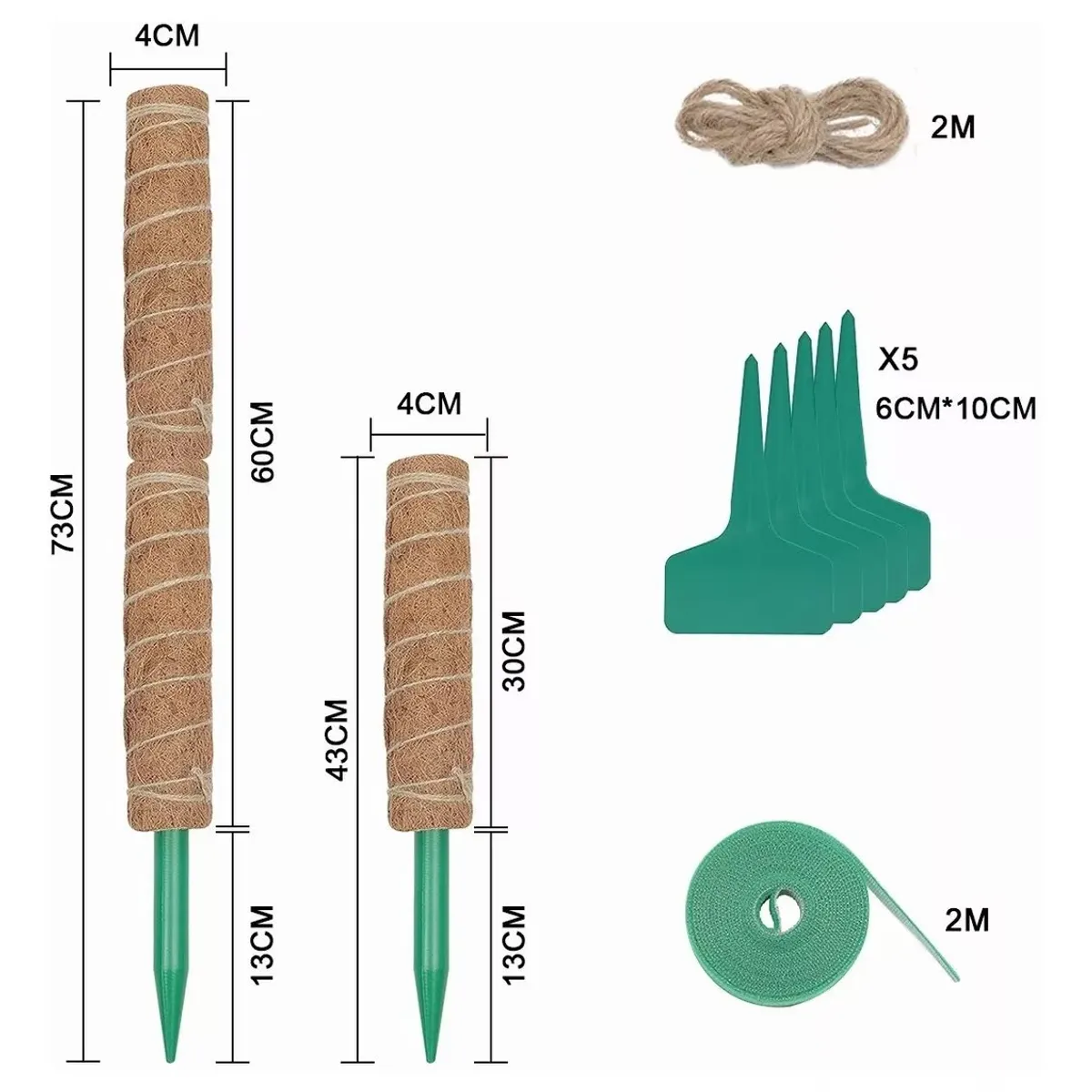 KUANGYE - 43cm Suporte Tutor De Musgo Para Plantas 2 Unidades